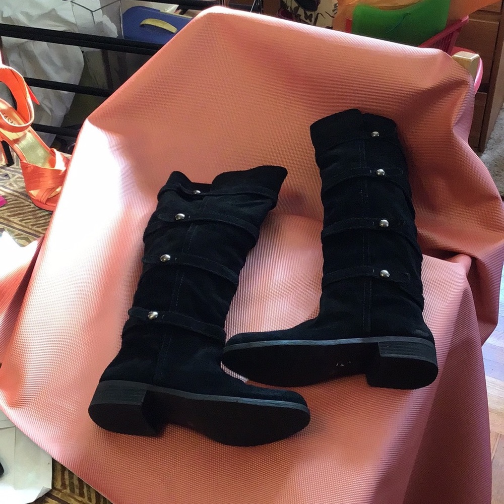 BCBGeneration Greece Tall black suede leather pull on tall boot.